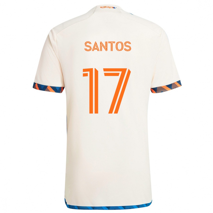 Kids Football Sergio Santos #17 White Orange Away Jersey 2024/25 T-Shirt Uk