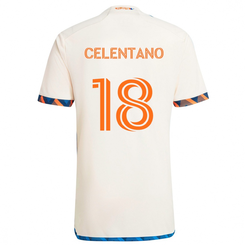 Kids Football Roman Celentano #18 White Orange Away Jersey 2024/25 T-Shirt Uk