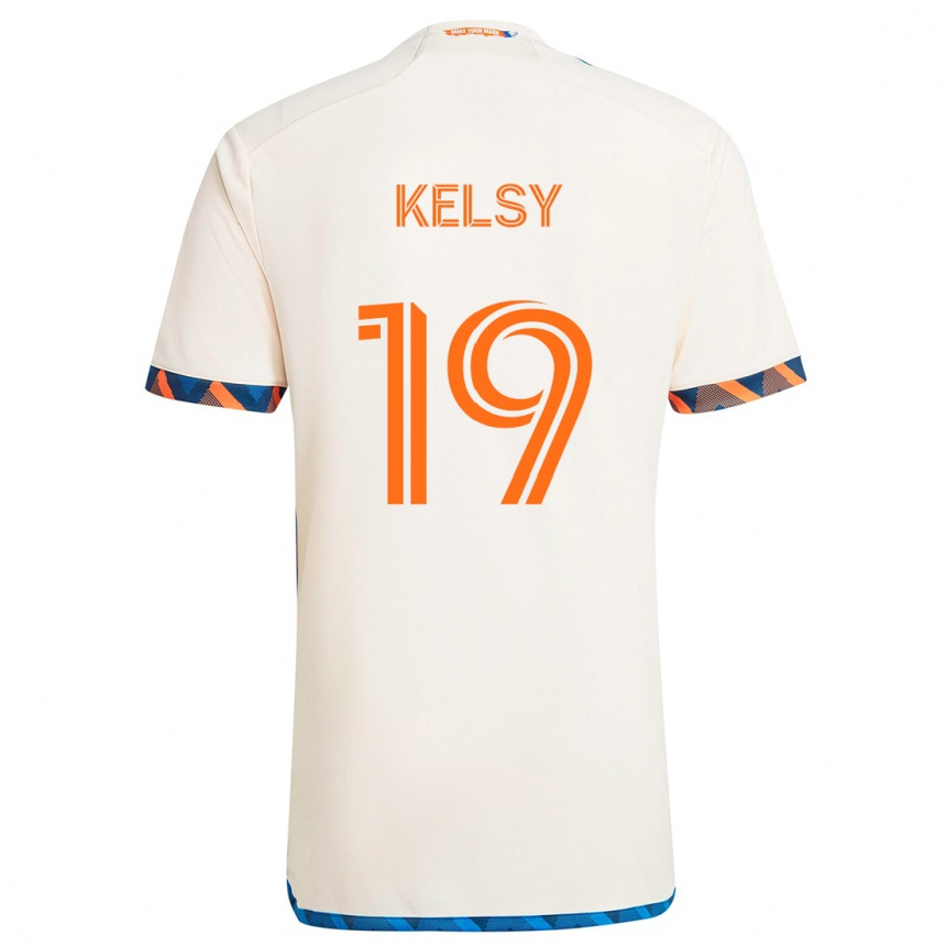 Kids Football Kevin Kelsy #19 White Orange Away Jersey 2024/25 T-Shirt Uk