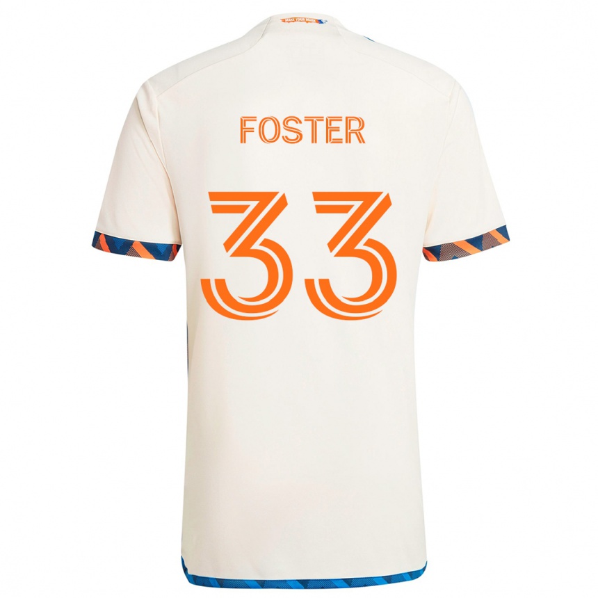 Kids Football Isaiah Foster #33 White Orange Away Jersey 2024/25 T-Shirt Uk