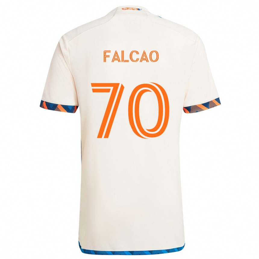 Kids Football Kiano Falcao #70 White Orange Away Jersey 2024/25 T-Shirt Uk