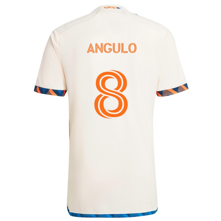 Kids Football Marco Angulo #8 White Orange Away Jersey 2024/25 T-Shirt Uk