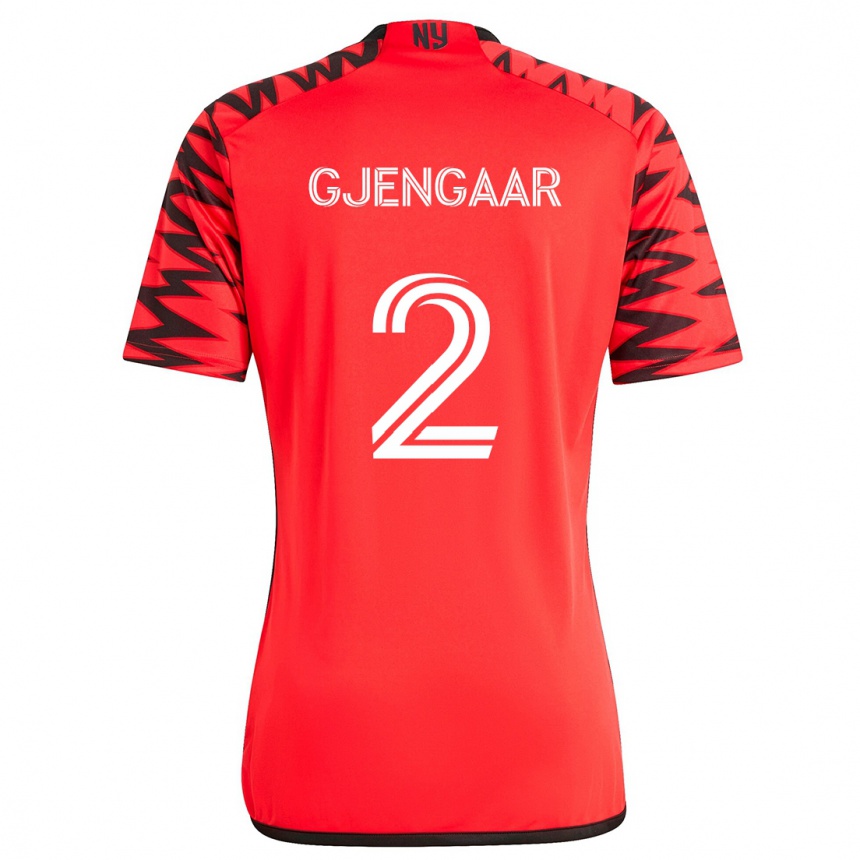 Kids Football Dennis Gjengaar #2 Red Black White Away Jersey 2024/25 T-Shirt Uk