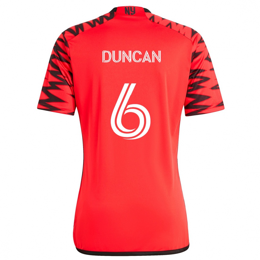 Kids Football Kyle Duncan #6 Red Black White Away Jersey 2024/25 T-Shirt Uk