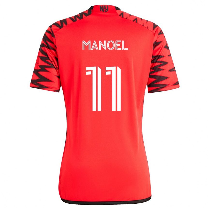 Kids Football Elias Manoel #11 Red Black White Away Jersey 2024/25 T-Shirt Uk