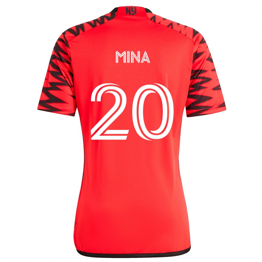 Kids Football Juan Mina #20 Red Black White Away Jersey 2024/25 T-Shirt Uk