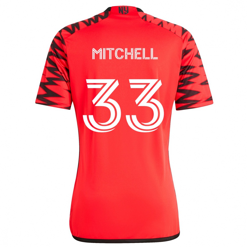 Kids Football Roald Mitchell #33 Red Black White Away Jersey 2024/25 T-Shirt Uk