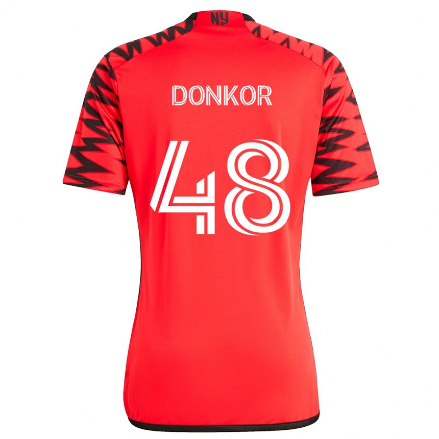 Kids Football Ronald Donkor #48 Red Black White Away Jersey 2024/25 T-Shirt Uk