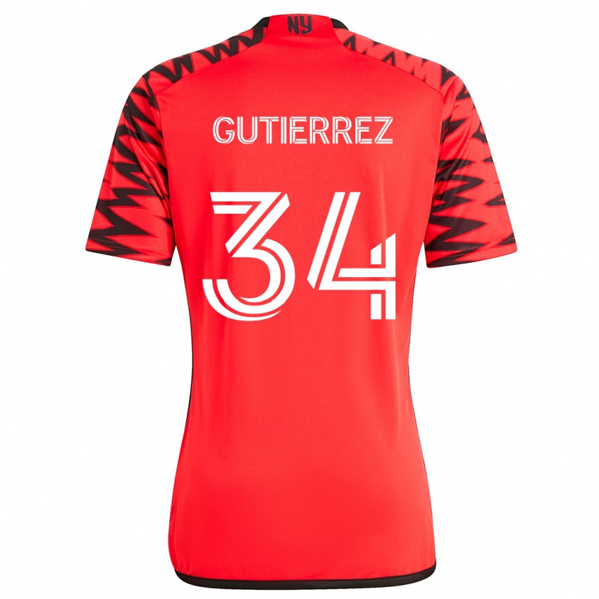 Kids Football Juan Gutierrez #34 Red Black White Away Jersey 2024/25 T-Shirt Uk