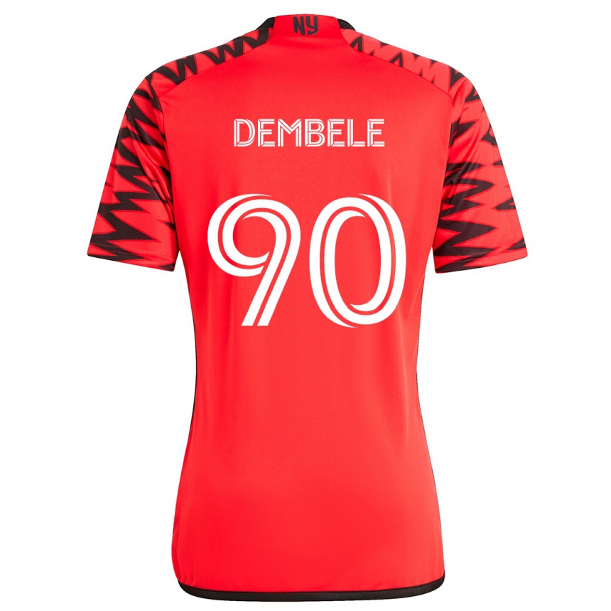 Kids Football Malick Dembele #90 Red Black White Away Jersey 2024/25 T-Shirt Uk