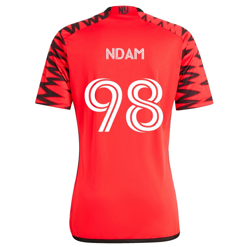 Kids Football Hassan Ndam #98 Red Black White Away Jersey 2024/25 T-Shirt Uk