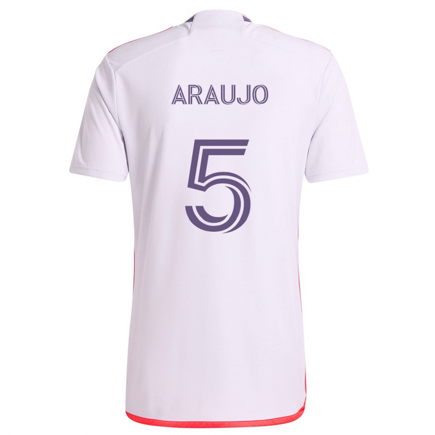 Kids Football César Araújo #5 White Red Purple Away Jersey 2024/25 T-Shirt Uk