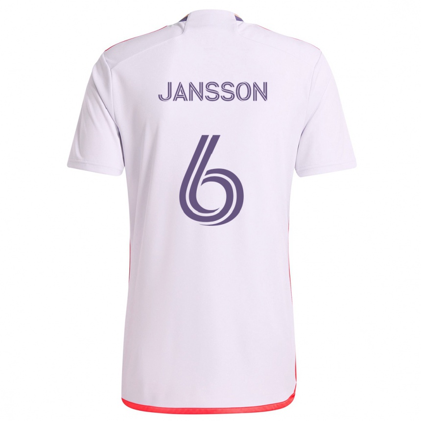 Kids Football Robin Jansson #6 White Red Purple Away Jersey 2024/25 T-Shirt Uk