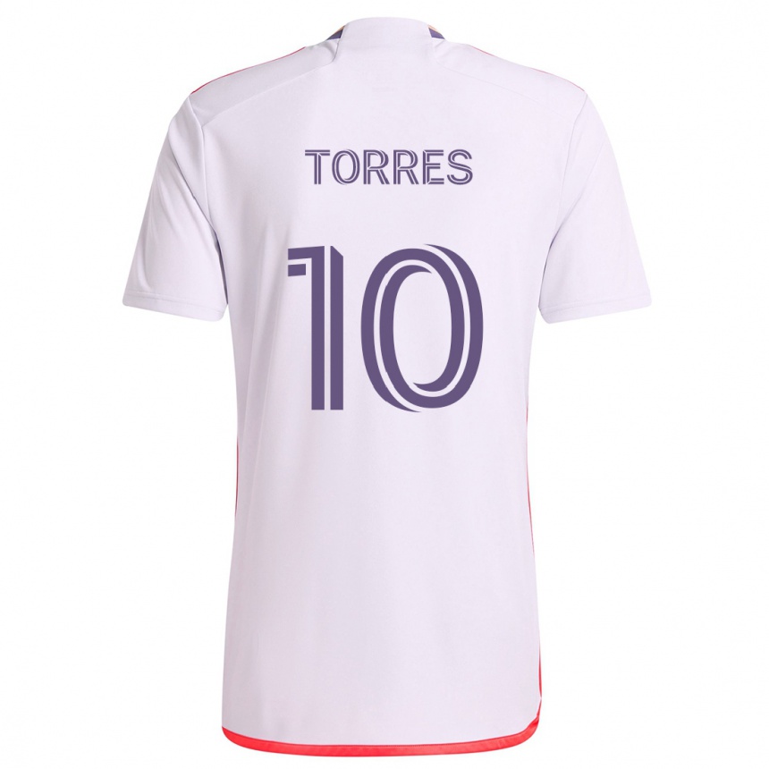 Kids Football Facundo Torres #10 White Red Purple Away Jersey 2024/25 T-Shirt Uk