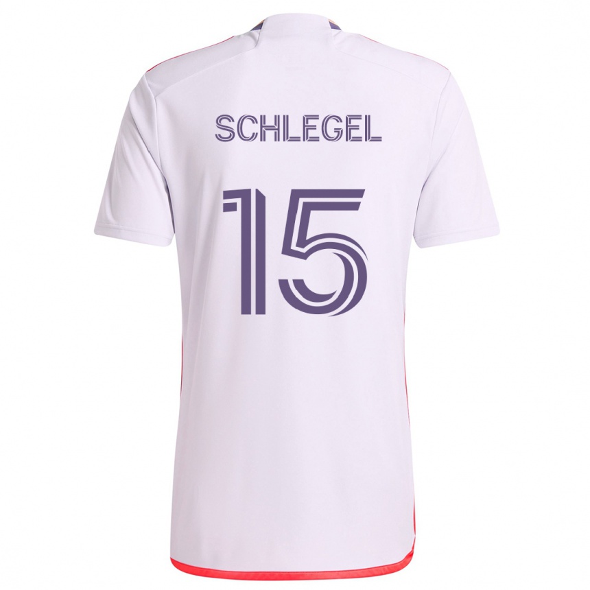 Kids Football Rodrigo Schlegel #15 White Red Purple Away Jersey 2024/25 T-Shirt Uk