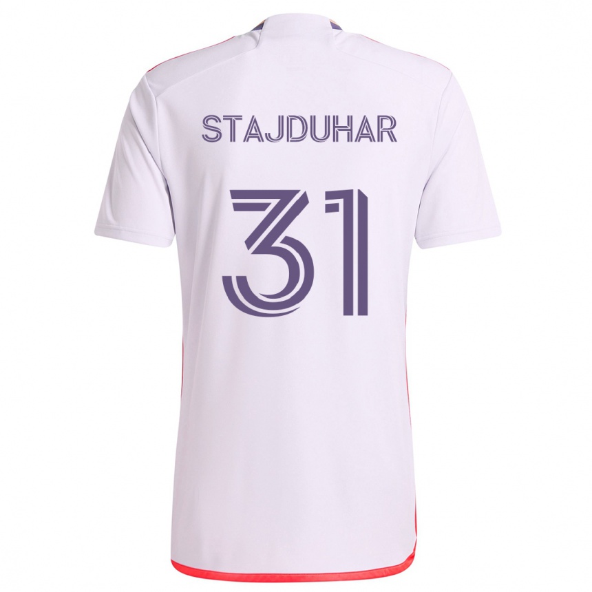 Kids Football Mason Stajduhar #31 White Red Purple Away Jersey 2024/25 T-Shirt Uk