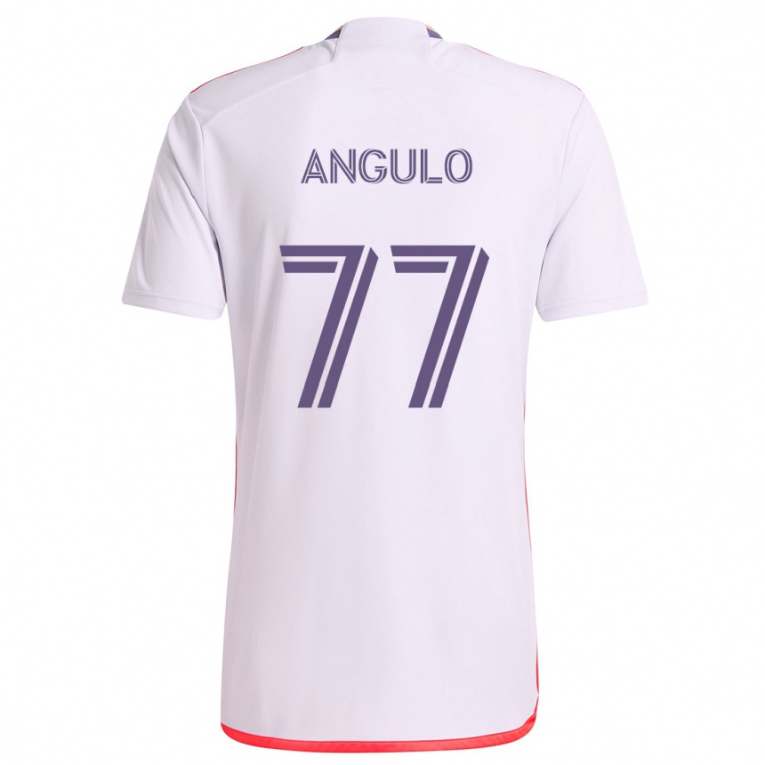 Kids Football Iván Angulo #77 White Red Purple Away Jersey 2024/25 T-Shirt Uk