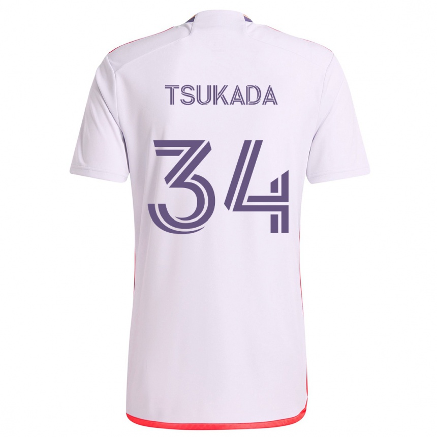 Kids Football Yutaro Tsukada #34 White Red Purple Away Jersey 2024/25 T-Shirt Uk