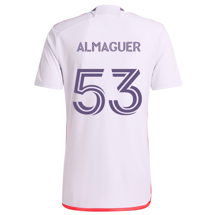 Kids Football Jorge Almaguer #53 White Red Purple Away Jersey 2024/25 T-Shirt Uk