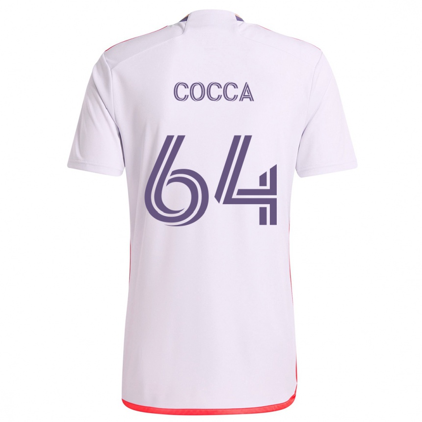 Kids Football Manuel Cocca #64 White Red Purple Away Jersey 2024/25 T-Shirt Uk