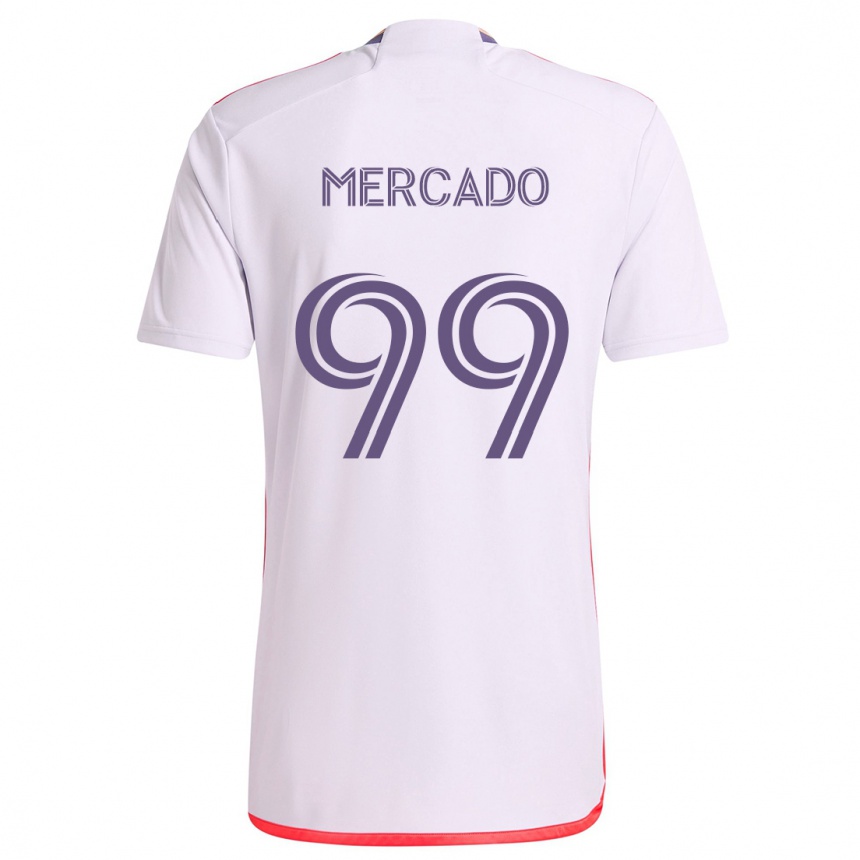 Kids Football Carlos Mercado #99 White Red Purple Away Jersey 2024/25 T-Shirt Uk