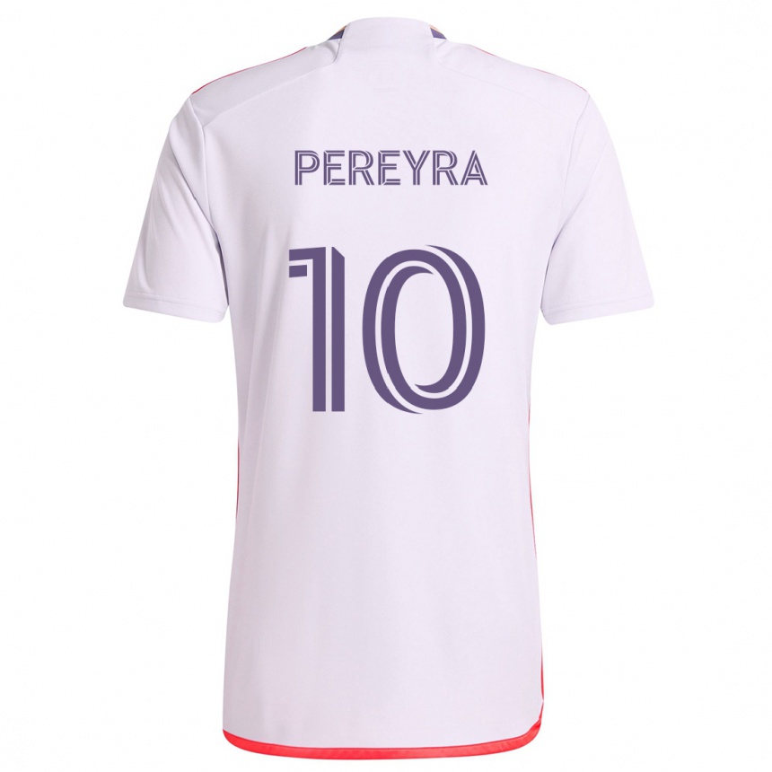 Kids Football Mauricio Pereyra #10 White Red Purple Away Jersey 2024/25 T-Shirt Uk