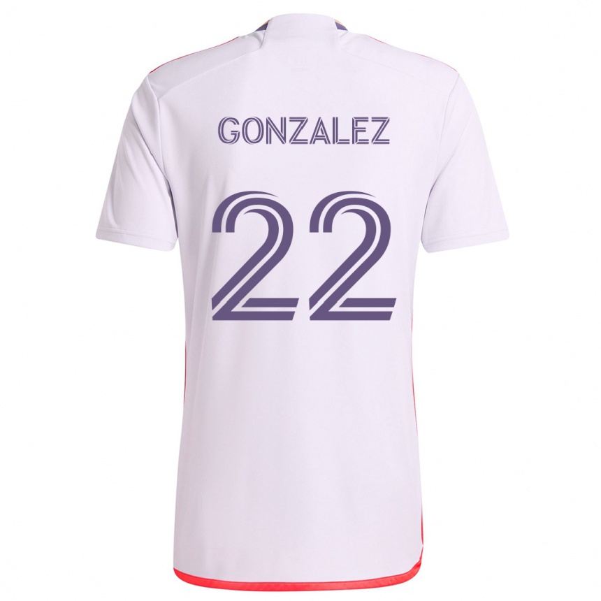 Kids Football Gastón González #22 White Red Purple Away Jersey 2024/25 T-Shirt Uk