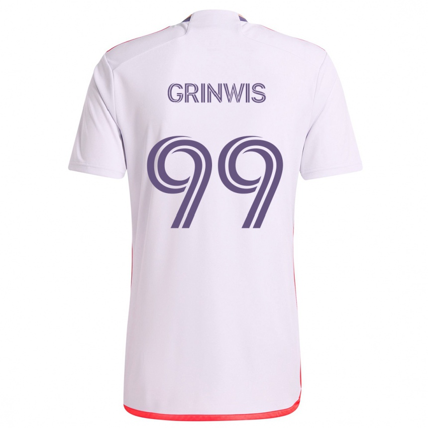 Kids Football Adam Grinwis #99 White Red Purple Away Jersey 2024/25 T-Shirt Uk