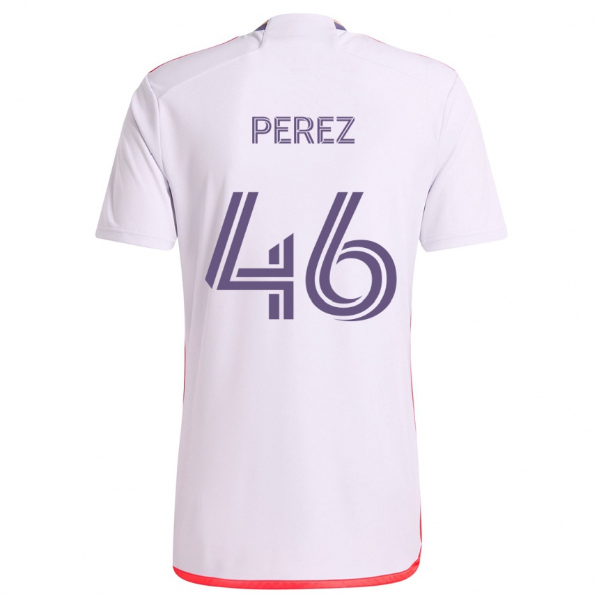 Kids Football Franco Pérez #46 White Red Purple Away Jersey 2024/25 T-Shirt Uk