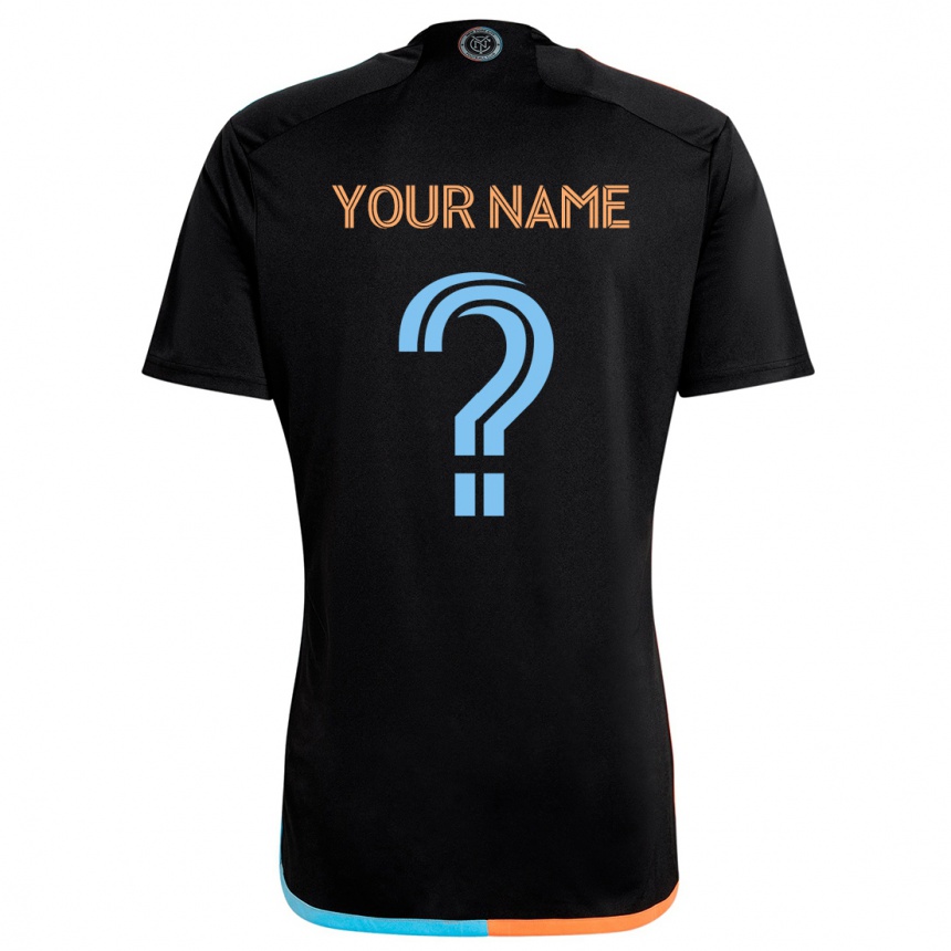 Kids Football Your Name #0 Black Orange Blue Away Jersey 2024/25 T-Shirt Uk