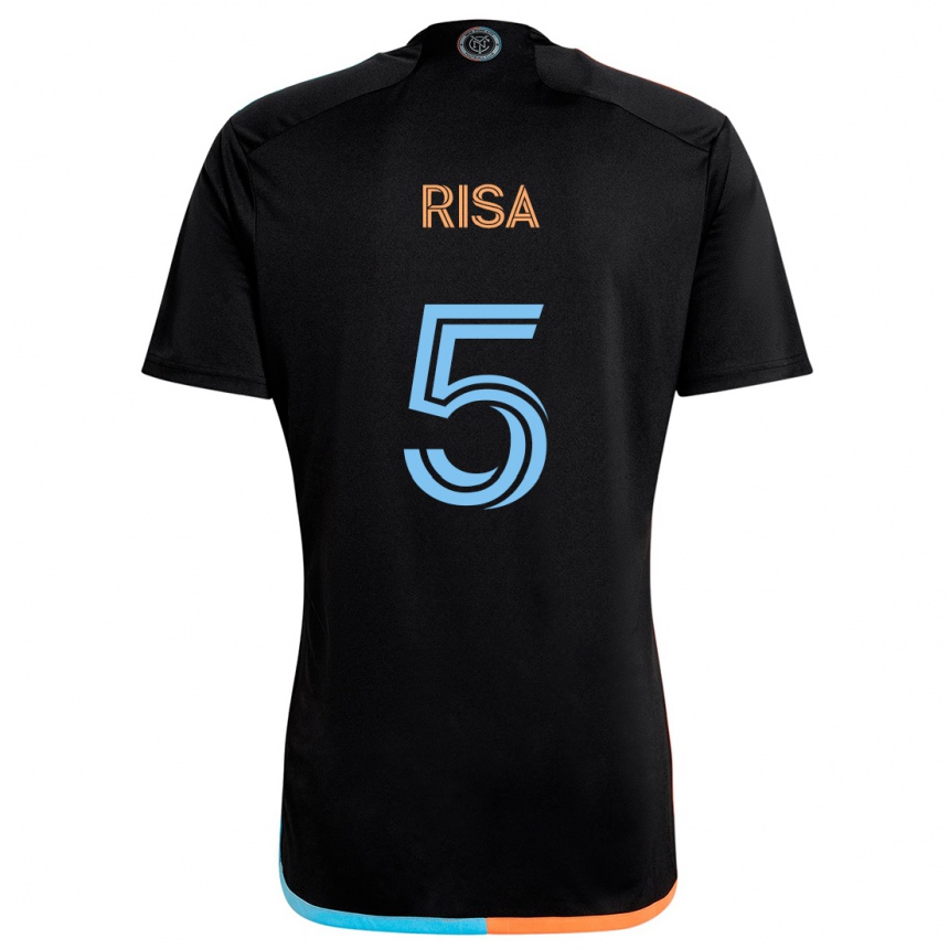 Kids Football Birk Risa #5 Black Orange Blue Away Jersey 2024/25 T-Shirt Uk