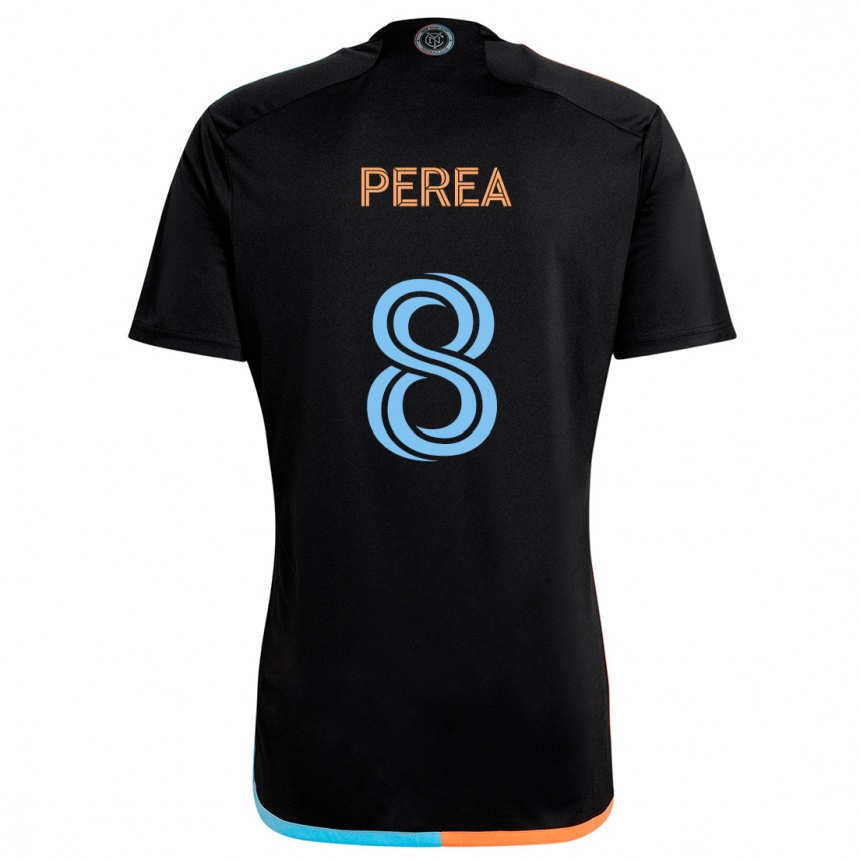 Kids Football Andrés Perea #8 Black Orange Blue Away Jersey 2024/25 T-Shirt Uk