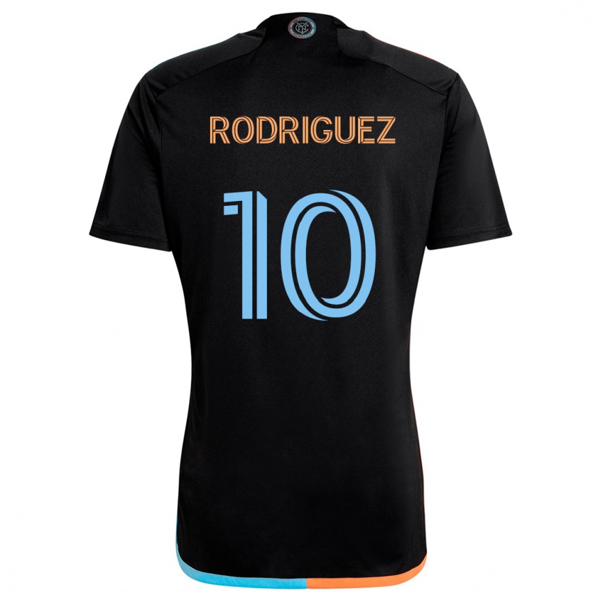 Kids Football Santiago Rodríguez #10 Black Orange Blue Away Jersey 2024/25 T-Shirt Uk