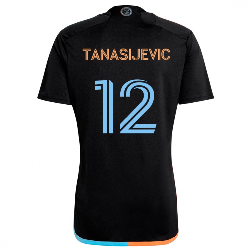 Kids Football Strahinja Tanasijevic #12 Black Orange Blue Away Jersey 2024/25 T-Shirt Uk