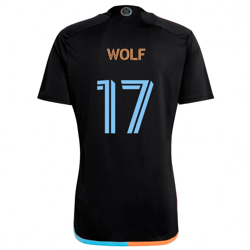 Kids Football Hannes Wolf #17 Black Orange Blue Away Jersey 2024/25 T-Shirt Uk