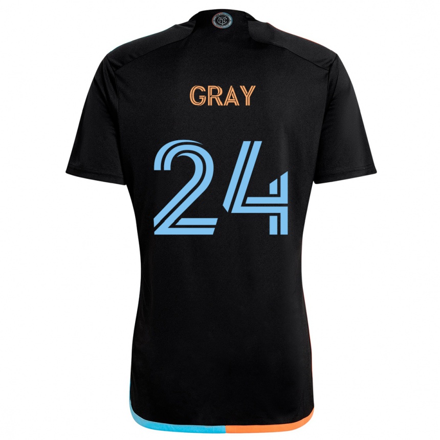 Kids Football Tayvon Gray #24 Black Orange Blue Away Jersey 2024/25 T-Shirt Uk