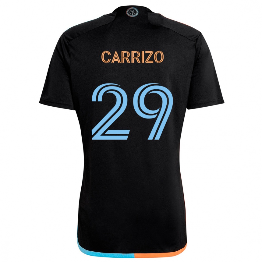 Kids Football Máximo Carrizo #29 Black Orange Blue Away Jersey 2024/25 T-Shirt Uk