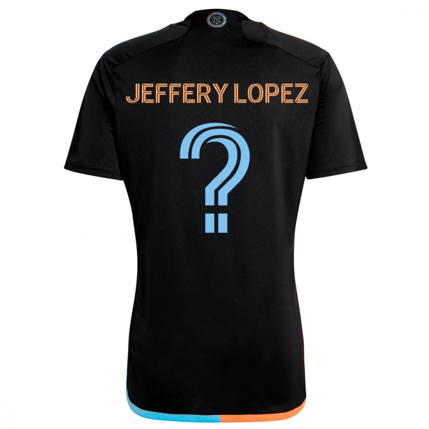 Kids Football Jeffery López #0 Black Orange Blue Away Jersey 2024/25 T-Shirt Uk