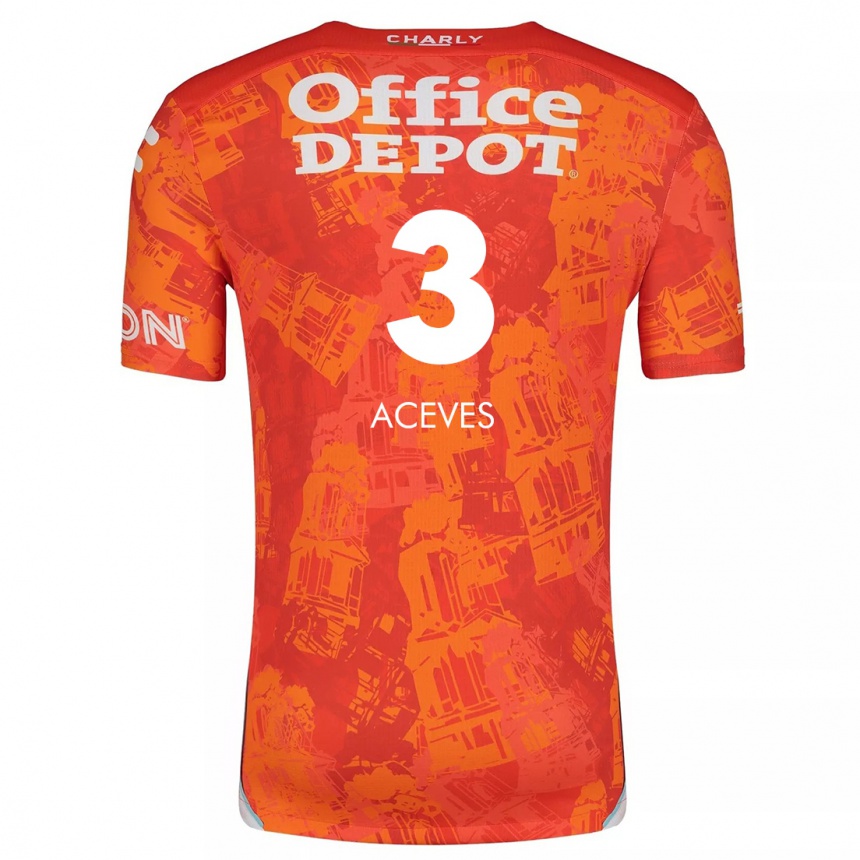 Kids Football Alonso Aceves #3 Orange White Away Jersey 2024/25 T-Shirt Uk