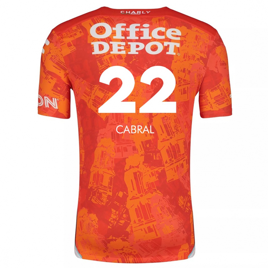 Kids Football Gustavo Cabral #22 Orange White Away Jersey 2024/25 T-Shirt Uk