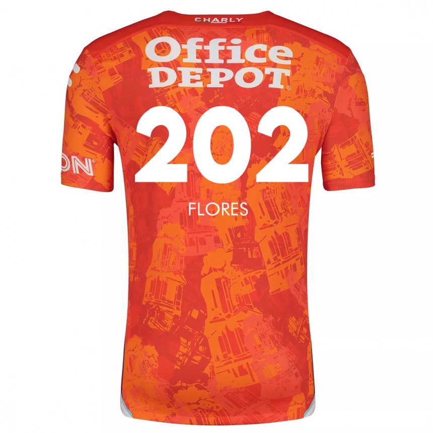 Kids Football Luis Flores #202 Orange White Away Jersey 2024/25 T-Shirt Uk