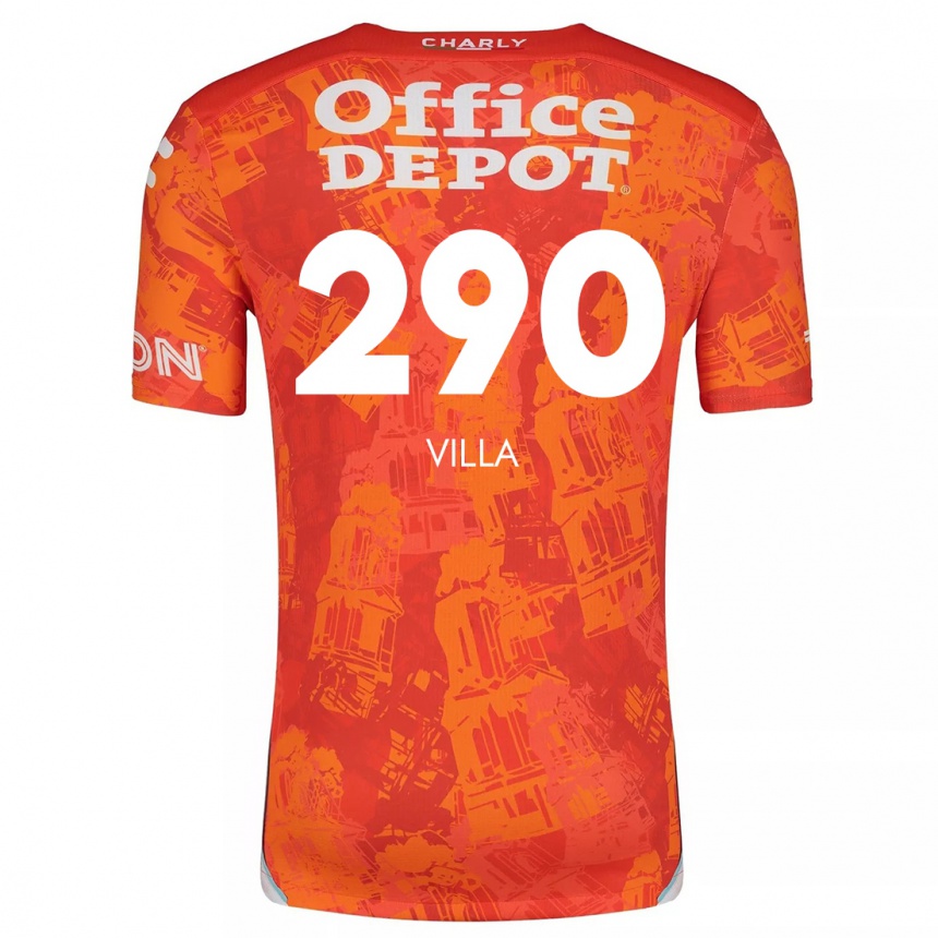 Kids Football Adrián Villa #290 Orange White Away Jersey 2024/25 T-Shirt Uk