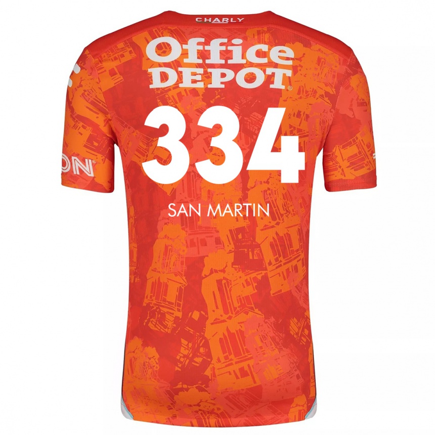 Kids Football Uziel San Martín #334 Orange White Away Jersey 2024/25 T-Shirt Uk