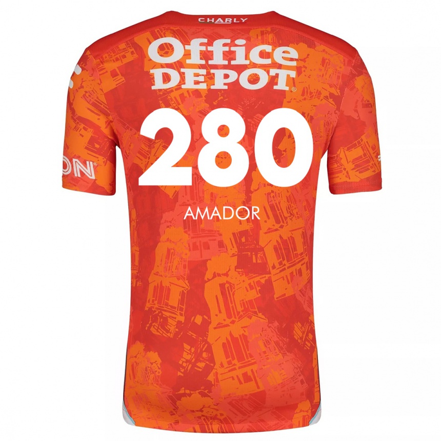 Kids Football Santiago Amador #280 Orange White Away Jersey 2024/25 T-Shirt Uk