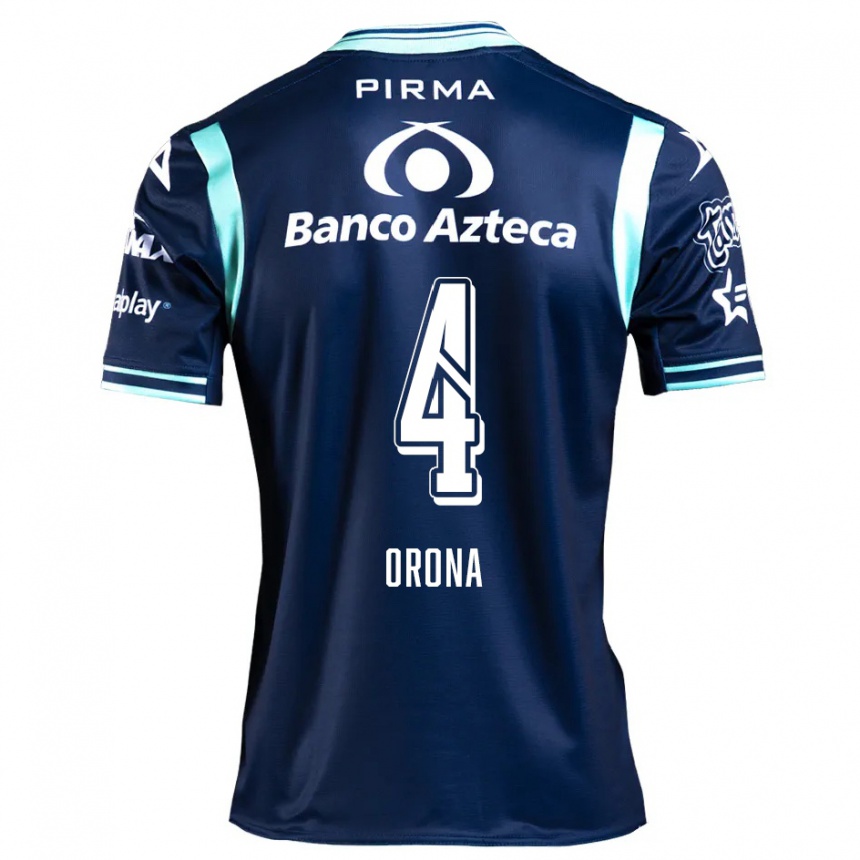 Kids Football Efraín Orona #4 Navy Blue Away Jersey 2024/25 T-Shirt Uk