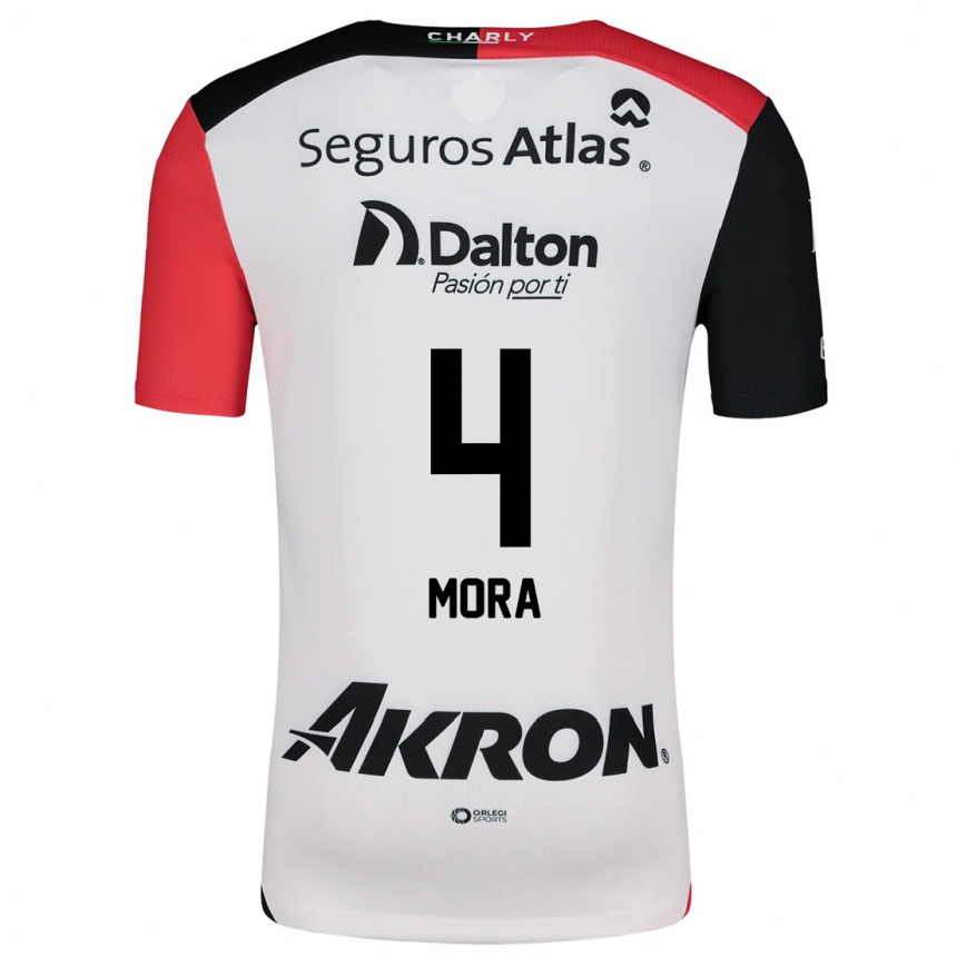 Kids Football Adrián Mora #4 White Red Black Away Jersey 2024/25 T-Shirt Uk