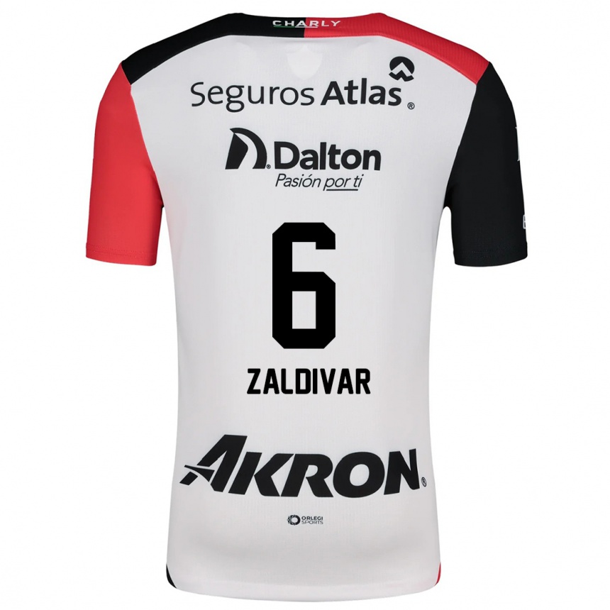 Kids Football Édgar Zaldívar #6 White Red Black Away Jersey 2024/25 T-Shirt Uk