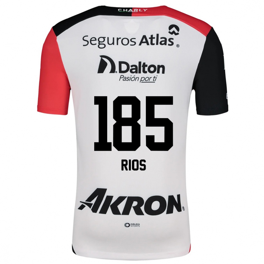 Kids Football Víctor Ríos #185 White Red Black Away Jersey 2024/25 T-Shirt Uk