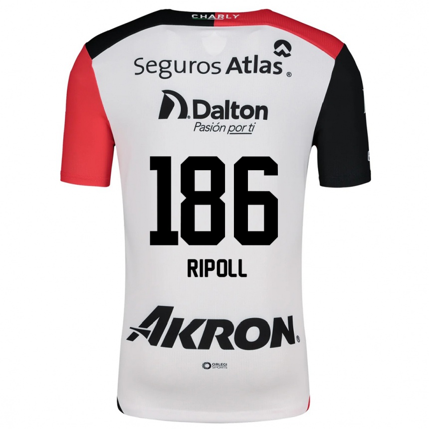 Kids Football Alonso Ripoll #186 White Red Black Away Jersey 2024/25 T-Shirt Uk