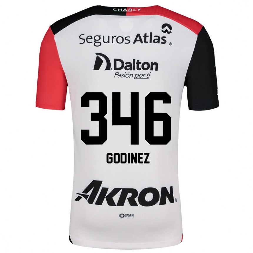 Kids Football Olmo Godínez #346 White Red Black Away Jersey 2024/25 T-Shirt Uk